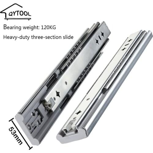 53mm Soft Close Heavy Duty Drawer Slide Rail Ball Bearing Three Sections Full Exhibition Sliding Track Roller Pulley Glides