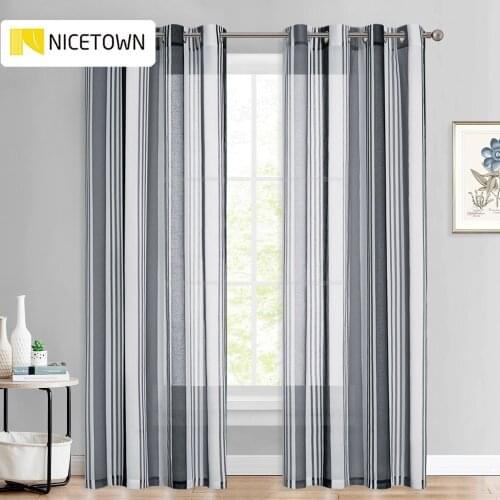 NICETOWN 1PC Sheer Translucent Curtains Voile Panels Stripe Gradient Grommet Top Casual Decorative Items Living Room