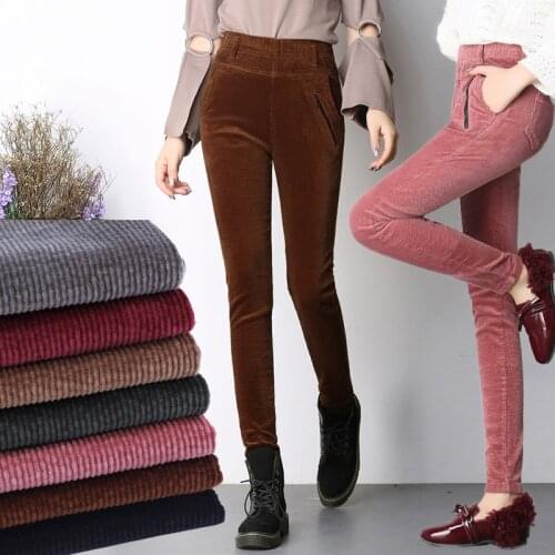Spring Velvet High waist woman corduroy pants woman winter pants woman trousers stretch Slim plus size Female Pencil Pants
