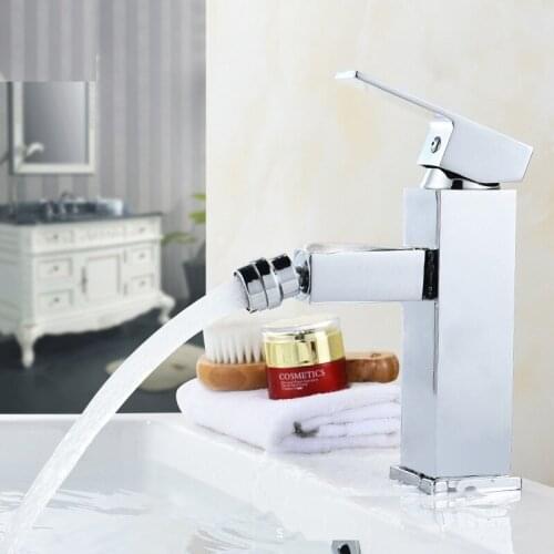 Solid Copper Squar Basin Bidet Faucet 360 Degree Rotatable Hot and Cold Mixer Taps Chrome Plated Bidet faucet