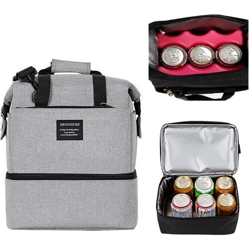 Dual Compartment Insulated Lunch Bag for Adults, Water-Resistant Leakproof Soft Cooler Bag Thermal Bento Box for Work/Picnic