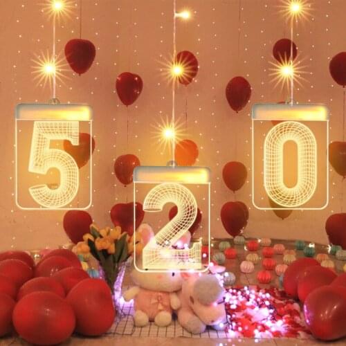 USB LED 3D Digital Light 520 1314 Number Confession Proposal Romantic Arrangement Light for Valentines Day Party Gift