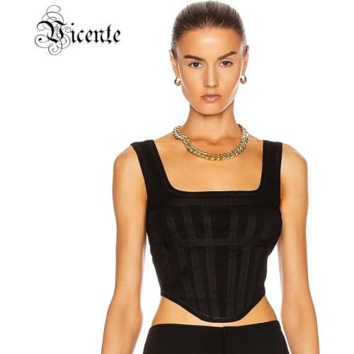 VC All Free Shipping New Chic Black Crop Tops Sexy Sleeveless Striped Design Party Club Casual Wear Tops
