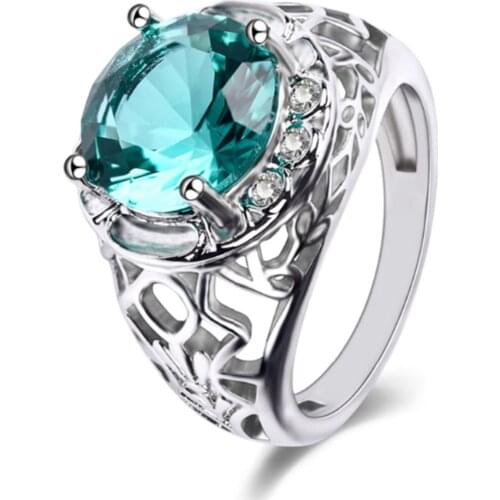 Vintage Silver Plated Jewelry Charm Lady Ring Alexandria Green Gem Party Anniversary Ring Wedding Engagement Ring Lady Gift