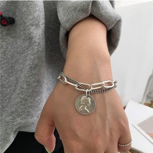 Vintage Avatar Round Charm Bracelets Elizabeth Coin Jewelry Gold Womens Chain & Link Bracelet pulseras mujer moda 2020