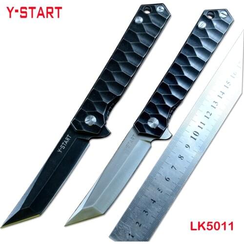Y-START Tanto Blade 440C Flipper Outdoor Hunting Pocket Knives TC4 Titanium Handle LK5011