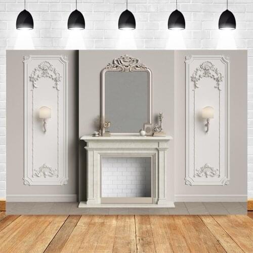 Yeele Grey Wall Interior Background Photography Fireplace Wooden Floor Backdrop Photo Studio Character Photocall Photophone