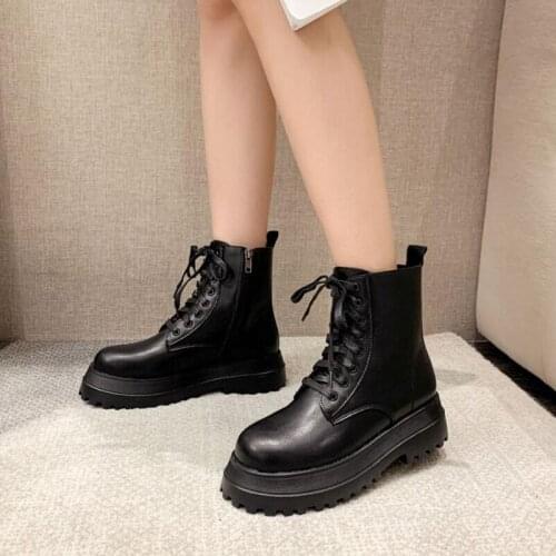 Botas militares Mujer Ankle Boots Chunky Heel Platform white Boots Female Punk demonia boots Female Motorcycle Boots LJB206-1