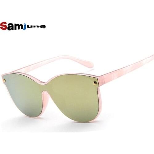 Samjune Women Sunglasses Oval Fashion Female Men Retro Reflective Mirror Sunglasses Clear Candy Color Famous Brand Designer