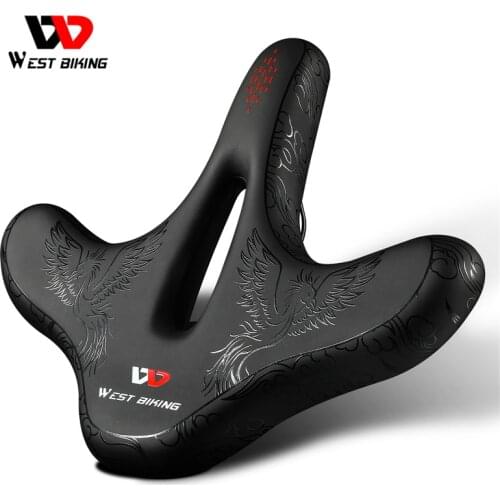 WEST BIKING Bicycle Saddle Flat Widen MTB Bike Seat Breathable Comfortable Ergonomic design cushion With Taillight Bike Saddle