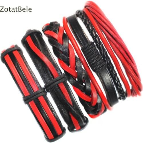 ZotatBele 5Pcs Vintage Leather Bracelets Charm Multilayer Braid Wrap Bracelets Bangles Male Rope Chain Wholesale Men Jewelry F49