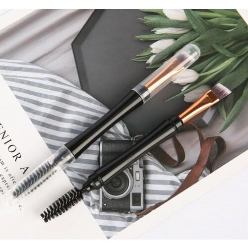 1pc Two Heads Multi-function Eyebrow Eyelashes Brush Portable Makeup Brushes Tilt Head Short Handle Make Up Tool Convenient