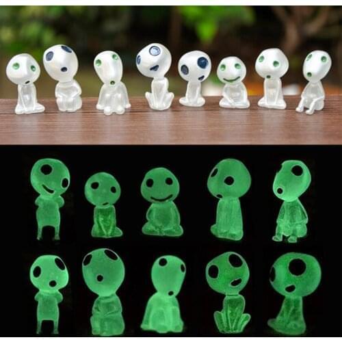 10PCS Princess Mononoke Glow in dark Ghibli Mini Figures Kodamas Luminous Elf Tree Man Dolls Set Noctilucous Figurines Kids Toys
