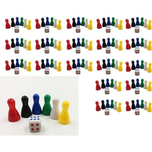 120 Pcs Colorful Pieces Pawn Chess Plastic Pieces &20 Pcs Dice Set for Board Card Games