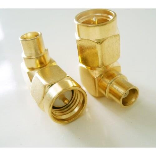 1X Pcs MCX Female To SMA Male Plug 90 Degree Right Angle MCX - SMA GOLD Plated Coaxial Coax RF Adapters