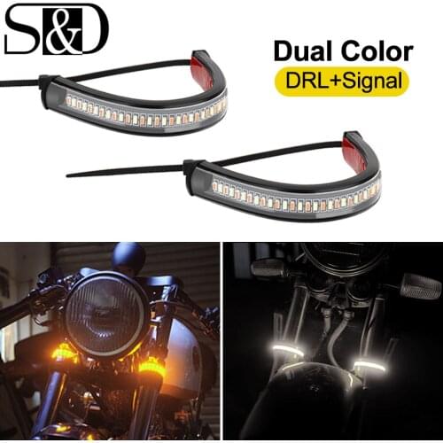 2Pcs Motorcycle LED Turn Signal Light DRL 36SMD Moto Flasher Ring Fork Strip Lamp Flashing Blinker 12V Amber White