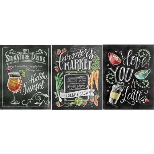 3pcs/set5D DIY Diamond Painting kitchen,eat, Cross Stitch Diamond mosaic Needlework Home Decorative,Full Square Diamond Embroide