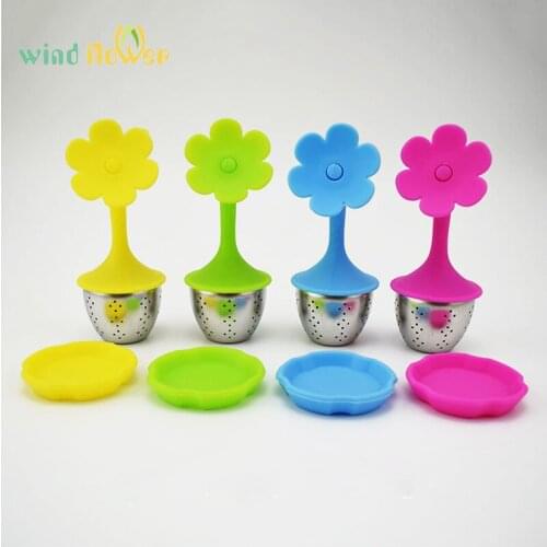 4 Color Sunflower Leaf Tea Infuser Silicone Reusable Strainer With Drop Tray Novelty Coffee Sets