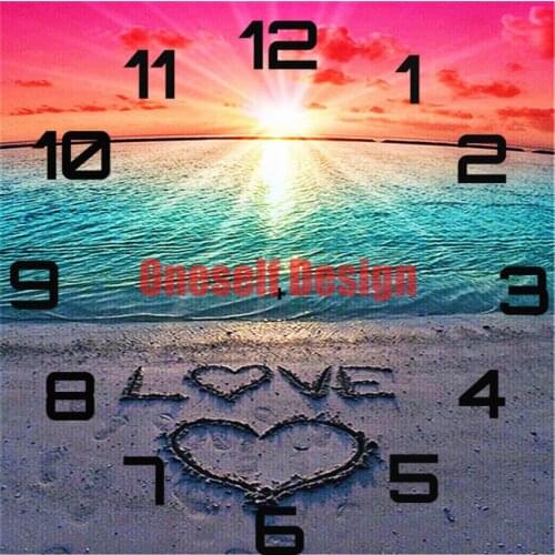 Diamond painting clock beach heart picture of rhinestones clock diy frame decoration home diamond mosaic diamond art kit clock