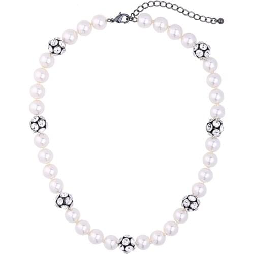 White Beads Strand Chain Bridal Charm Necklace For wedding Jewelry Crystal Shiny Short Choker Necklace Collar For Party