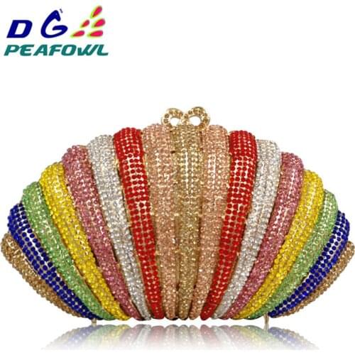 Noble luxurious design Shell shape Hardware Diamond Colorful Bag Purse Metallic Rhinestone Wedding Party Bag Lady Clutch bags