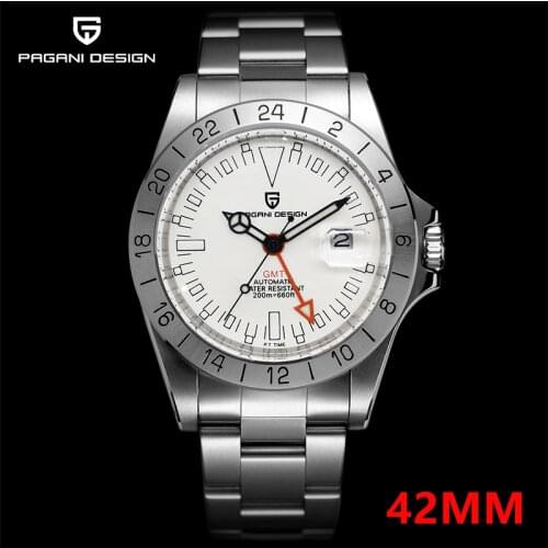 2021 PAGANI DESIGN The Top Brand New Mens Luxury GTM Time Zone Clock 200m Waterproof Stainless Steel 42mm Retro Watch Relogio