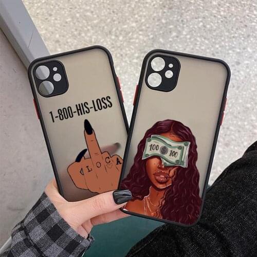 MAKE MONEY Not Friends Kash Afro Black Girl Phone Case For iPhone 11 12 Pro Max XR X XS Max SE20 7 8 6 Plus Clear Silicone Coque
