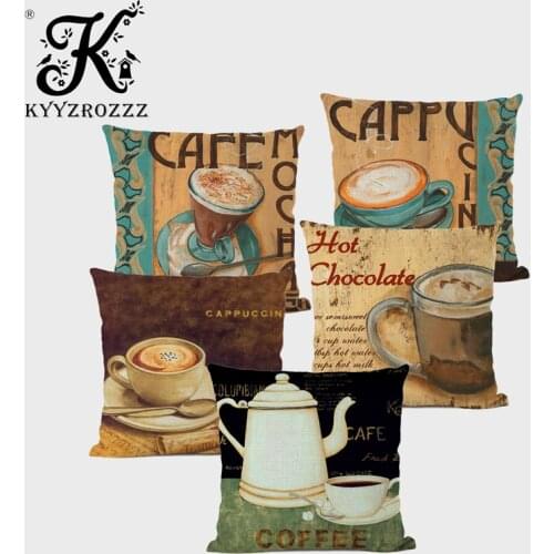 Coffee Appliance Decorative Cushions for Sofa Seat Cushion CoverKettle Coffee Beans Printed Home Decor Throw Pillow Cover