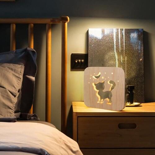 1PC Wooden Dog Paw Cat Animal Night Light French Bulldog Luminaria LED Lamp USB Powered Desk Lights Baby Christmas Gift QA 163
