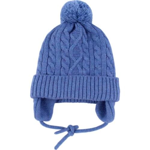 Kid Earflap Hat Boy Girl Winter Beanie Fleece Linig Warm Pompom Outdoor Skiing Accessory Headtag