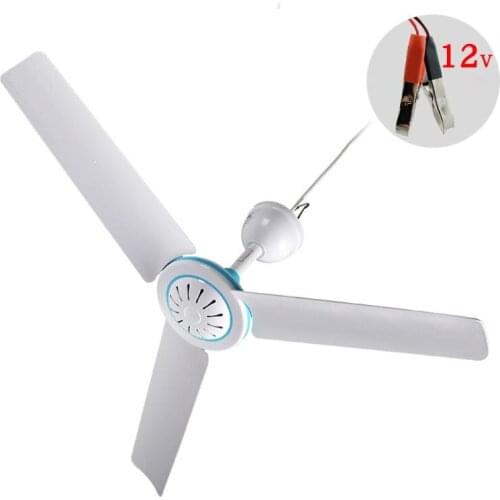 Household 12V Ceiling Fan Air Cooler Hanging Tent Fans with 2.4m Cable for Home Bed Camping Outdoor Office Barbecue