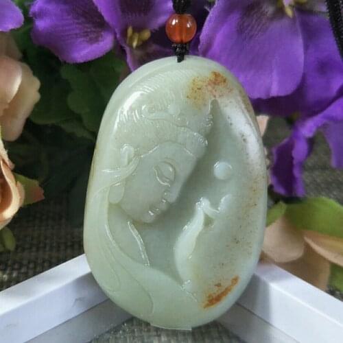 Natural Hetian Jade Hand Carved Beauty Jade Pendant Jewelry Lucky Exorcise Evil Spirits Auspicious Safety Amulet Fine Jewelry