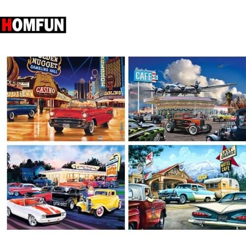 HOMFUN Full Square/Round Drill 5D DIY Diamond Painting "Man car text" 3D Embroidery Cross Stitch 5D Home Decor Gift A15063