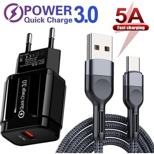 USB Type C Cable QC 3.0 5A Fast Charger Cord for Samsung Galaxy S11 S21 S20 S8 S9 S10 Note 9 8 Google Pixel 2 3 XL LG G7 V20 V30