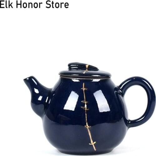 260ml Retro Kiln Fambe Ceramic Teapot Handmade Outline In Gold Longdan Pot Pu'er Longjing Dahongpao Master Pots Gift Packaging