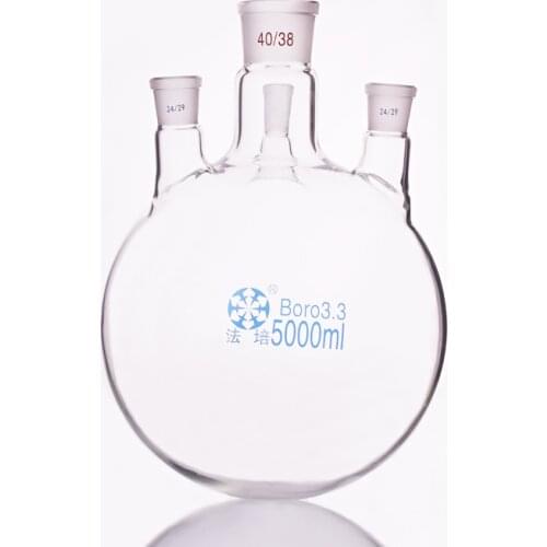 Four-necked flask straight shape,with four necks standard ground mouth,Capacity 5000ml,Middle joint 40/38,lateral joint 24/29