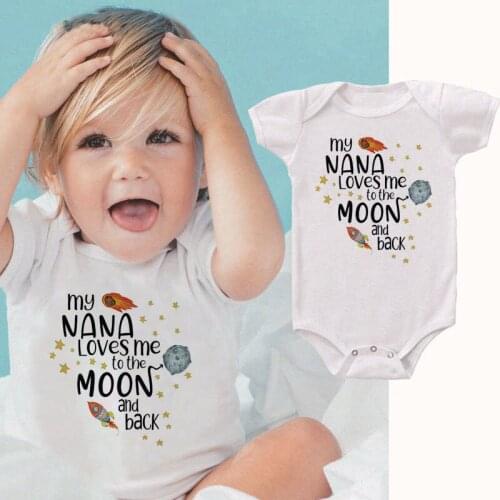 Unisex Kids Bodysuits 0-24Months Infant Outfits Grandma Loves Me To The Moon and Back Letters Print Summer Children Jumpsuits