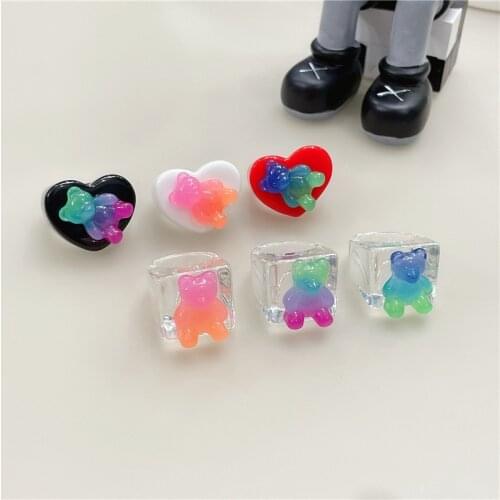Korean Charms Candy Bear Rings For Women Cartoon Colorful Transparent Resin Acrylic Finger Rings Jewelry Aesthetics Friends Gift