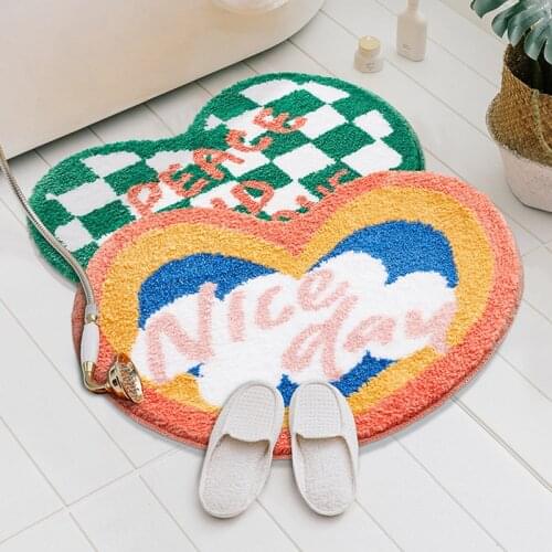 Heart Shape Bathroom Rug Fluffy Colorful Entrance Carpet Area Floor Pad Tub Side Mat Doormat Aesthetic Home Room Decor 60x65cm