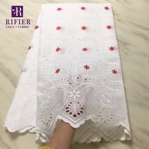Red Flower Embroidered Guipure Cotton Lace Fabric New Punch Embroidery Design African Indian Women Daily Dresses Cotton Material