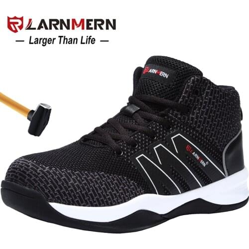 LARNMERN Mens Work Safety Shoes Breathable Lightweight Steel Toe Anti-smashing Non-slip Reflective Construction Sneaker