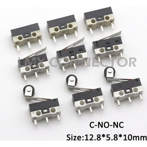 10PCS Mini Micro Switch 3Pin 12.8*5.8*10mm With Roller With Handle Without Handle Limit Switch