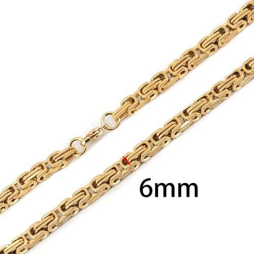 6mm Men Chain Plating Gold Tone Stainless Steel Byzantine Box Link Necklace