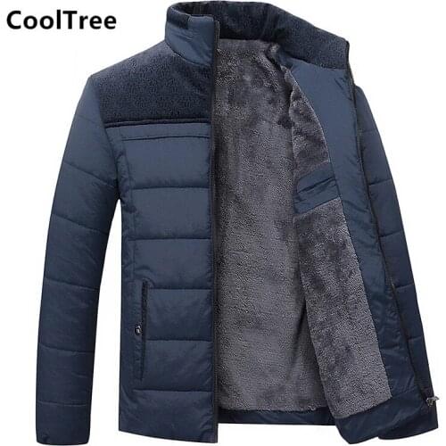 CoolTree Men Casual Jackets Autumn Winter Plus velvet lining Thick Warm Stand-up collar Coat Male Slim Fit Solid color Outerwear