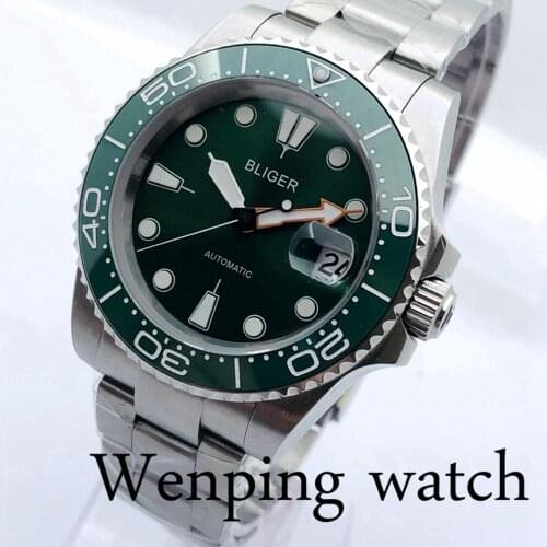 Bliger 40mm new mens top luxury automatic mechanical watch silver case sapphire glass luminous stainless steel mens watch