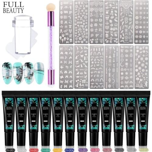 Full Beauty Nail Stamping Gel Printing Set Nails Kit 8ml Transfer Gel for Template Plate DIY Leaf Manicure Decor Tools CH1813