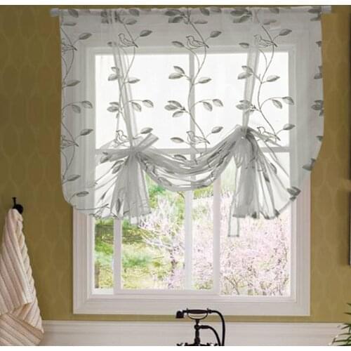 Nordic Solid Tulle Flower Embroidery Lifting Short Roman Window Curtains for Home Living Room Decoration in the Kitchen Cafe