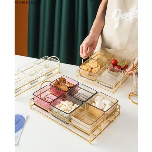 New glass partitioned snack plate dried fruit plate exquisite home afternoon tea snack dessert plate nut melon seed plate