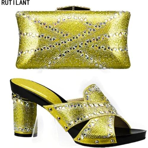 New Arrival African Shoes and Matching Bags Italian Matching Shoes and Bag Set In Heels Italian rhinestone wedding shoes and Bag