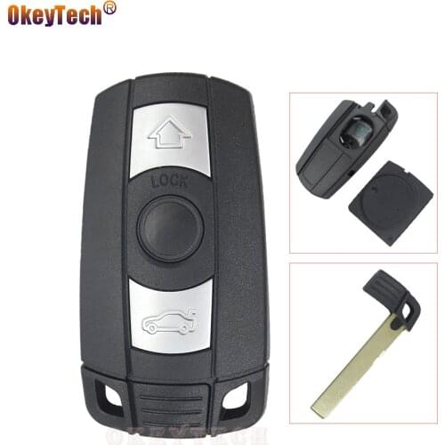 OkeyTech Remote Control Car Key Case for BMW 1 3 5 6 Series E90 E91 E92 E60 3 Buttons Replacement Uncut Blade Smart Key Shell